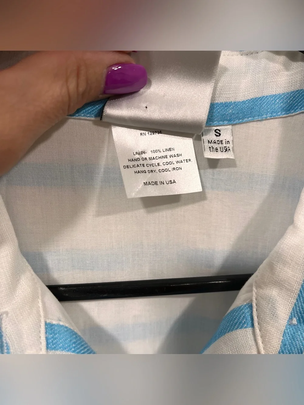 Finley Smithy Sash Waist Linen Shirtdress stripped blue & white linen dress  S - Picture 10 of 10